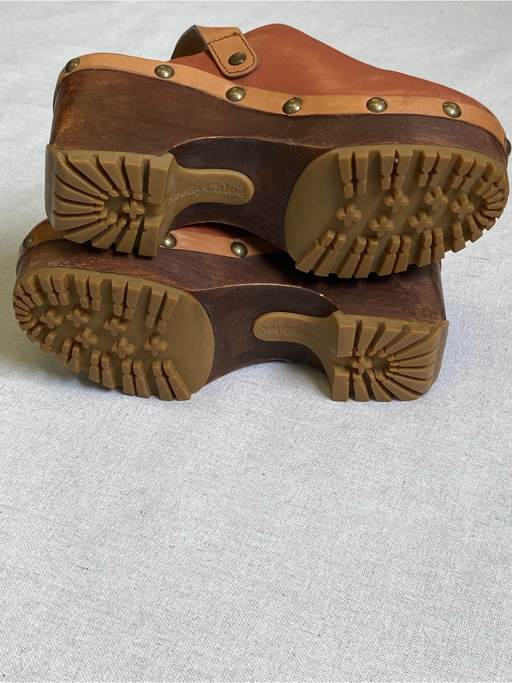 See By Chloe Leather Studded Sling Wooden Clog Size 35 - Picture 9 of 11